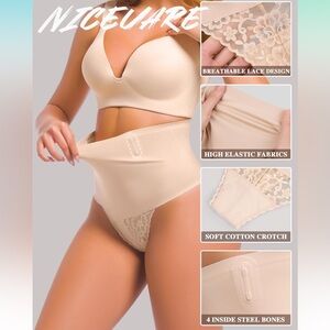 Tummy Control Thong Shapewear for Women Seamless Mid Waisted - Nude Size Small